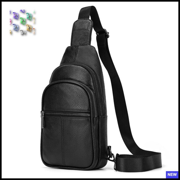 Genuine Leather Sling Bag Multi-pocket Chest Daypack Retro Style Travel